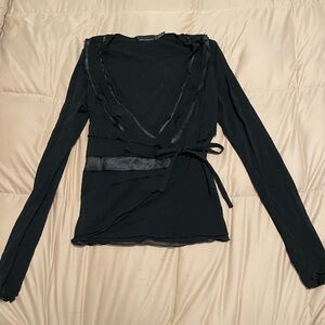 The Limited Black Wrap Tie Front Blouse